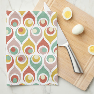 Abstract Teardrop Shapes Mid Century Pattern Tea Towel