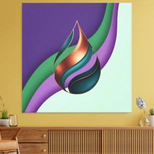 Abstract Teardrop Wave Purple Green Copper Canvas Print