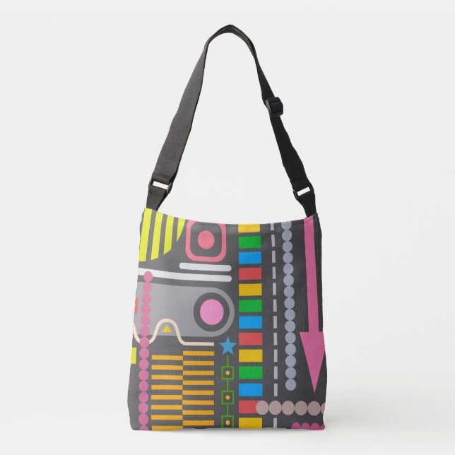 Abstract Technology Control Panel Pattern Crossbody Bag (Front)