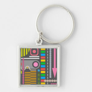 Abstract Technology Control Panel Pattern Key Ring