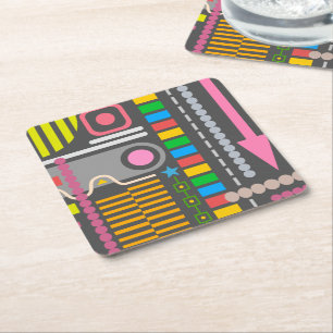 Abstract Technology Control Panel Pattern Square Paper Coaster