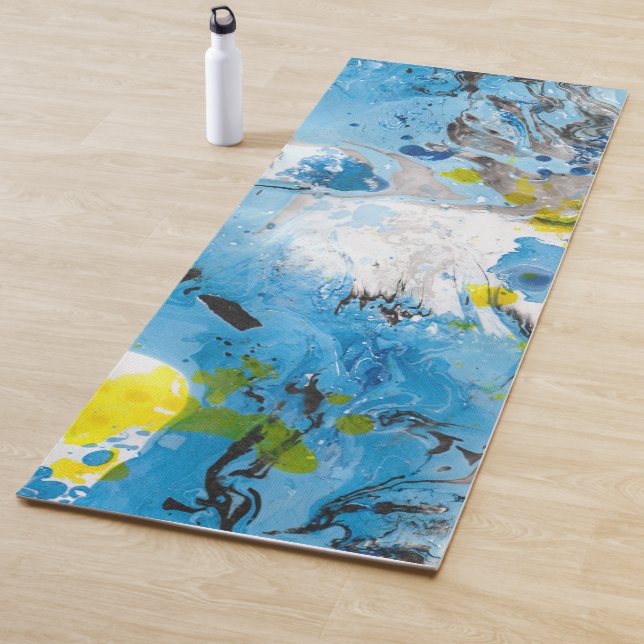 Abstract Template Blue and Yellow Trendy Modern Yoga Mat (In Situ)