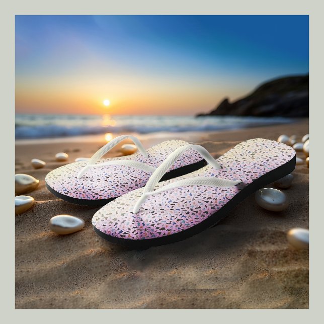 Abstract Terazzo mosaic pattern on pink background Jandals (Terazzo mosaic pattern on pink background Flip Flops for women)