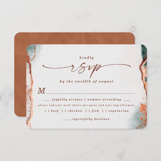 Abstract Terra Cotta Wedding Meal Choice RSVP Card (Front/Back)