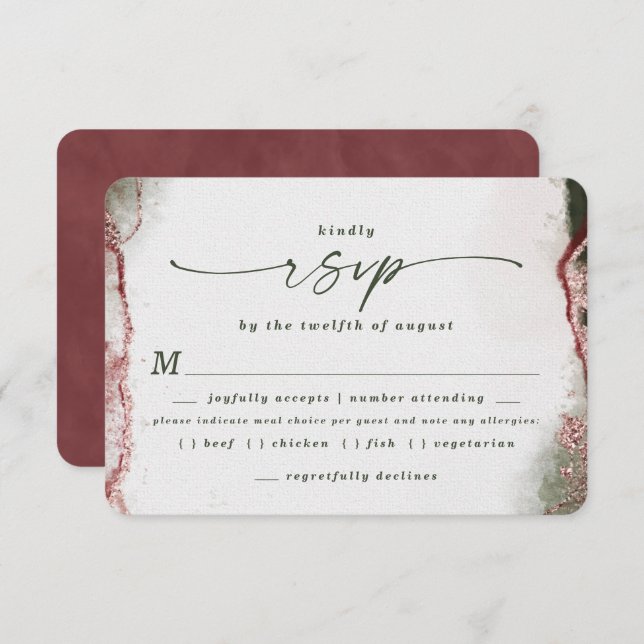 Abstract Terra Rosa Wedding Meal Choice RSVP Card (Front/Back)