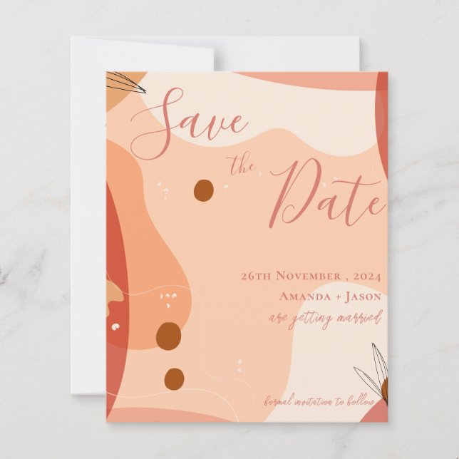 Abstract Terracotta Design Wedding  Save the Date  (Front)