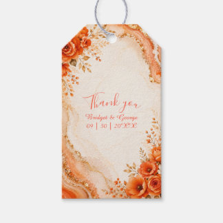 Abstract Terracotta orange fluid marble Wedding Gift Tags