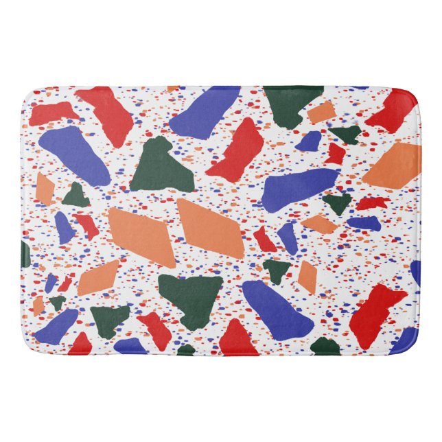 Abstract Terrazzo Hand Drawn Colourful Pattern Bat Bath Mat (Front)