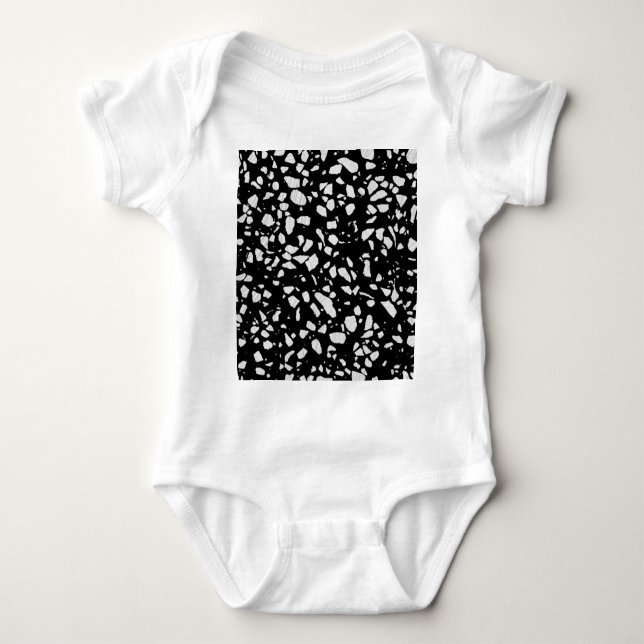 Abstract Terrazzo Mosaic Black and White Pattern Baby Bodysuit (Front)