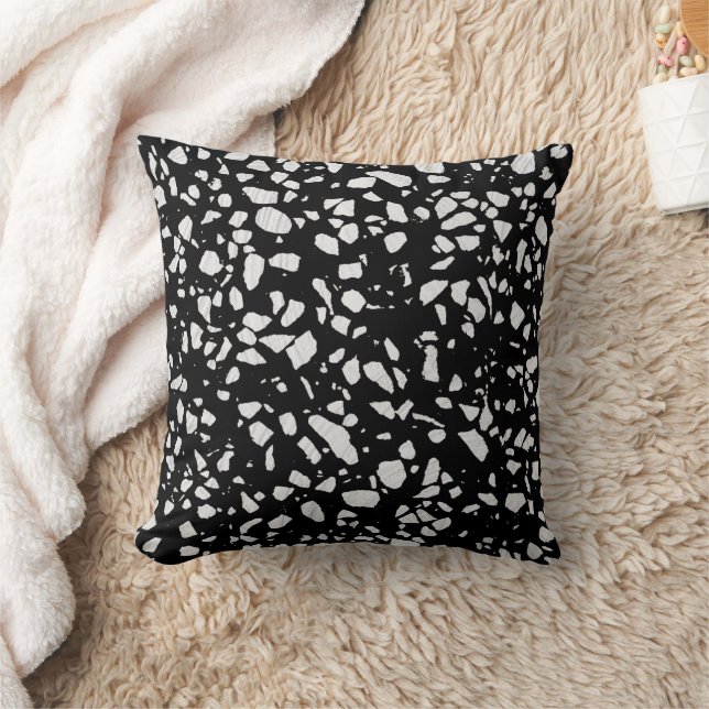 Abstract Terrazzo Mosaic Black and White Pattern Cushion (Blanket)