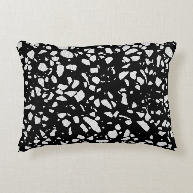 Abstract Terrazzo Mosaic Black and White Pattern  Decorative Cushion (Front)