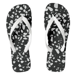 Abstract Terrazzo Mosaic Black and White Pattern  Jandals