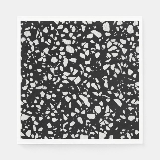 Abstract Terrazzo Mosaic Black and White Pattern Napkin (Front)