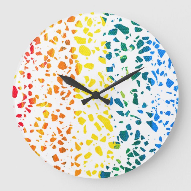 Abstract Terrazzo Mosaic Colourful Rainbow Pattern Large Clock (Front)