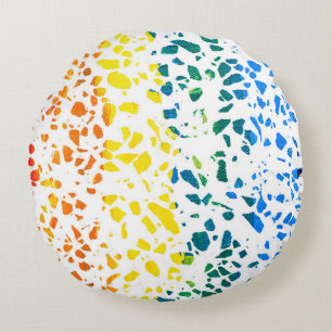 Abstract Terrazzo Mosaic Colourful Rainbow Pattern Round Cushion