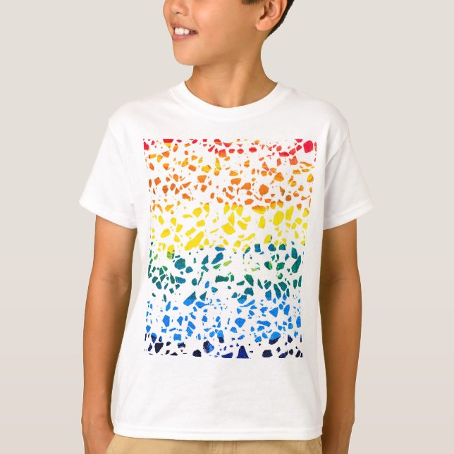 Abstract Terrazzo Mosaic Colourful Rainbow Pattern T-Shirt (Front)