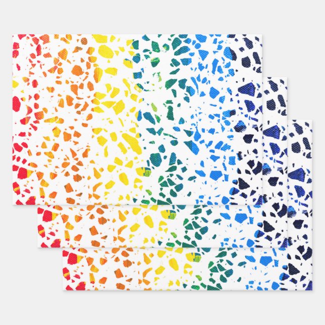 Abstract Terrazzo Mosaic Colourful Rainbow Pattern Wrapping Paper Sheet (Set)