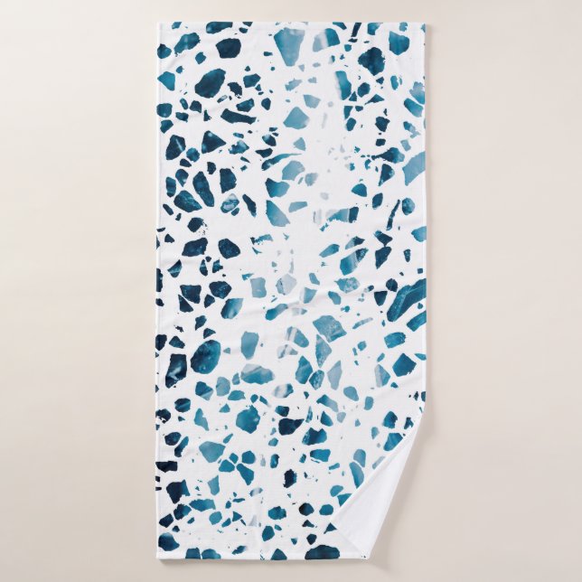 Abstract Terrazzo Mosaic Navy & Light Blue Pattern Bath Towel (Bath Towel)
