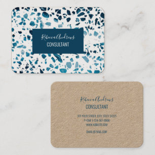 Abstract Terrazzo Mosaic Navy & Light Blue Pattern Business Card