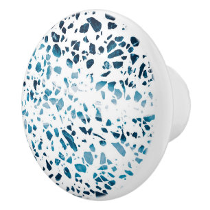 Abstract Terrazzo Mosaic Navy & Light Blue Pattern Ceramic Knob