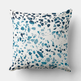 Abstract Terrazzo Mosaic Navy & Light Blue Pattern Cushion