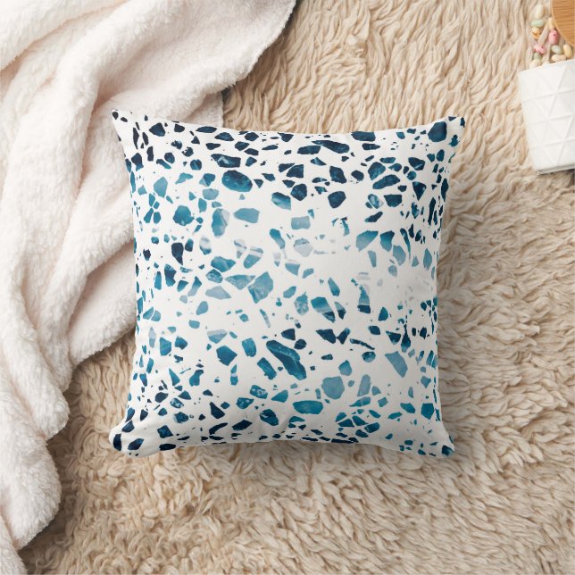 Abstract Terrazzo Mosaic Navy & Light Blue Pattern Cushion (Blanket)