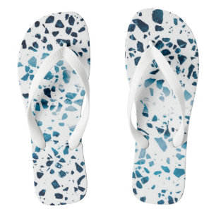 Abstract Terrazzo Mosaic Navy & Light Blue Pattern Jandals