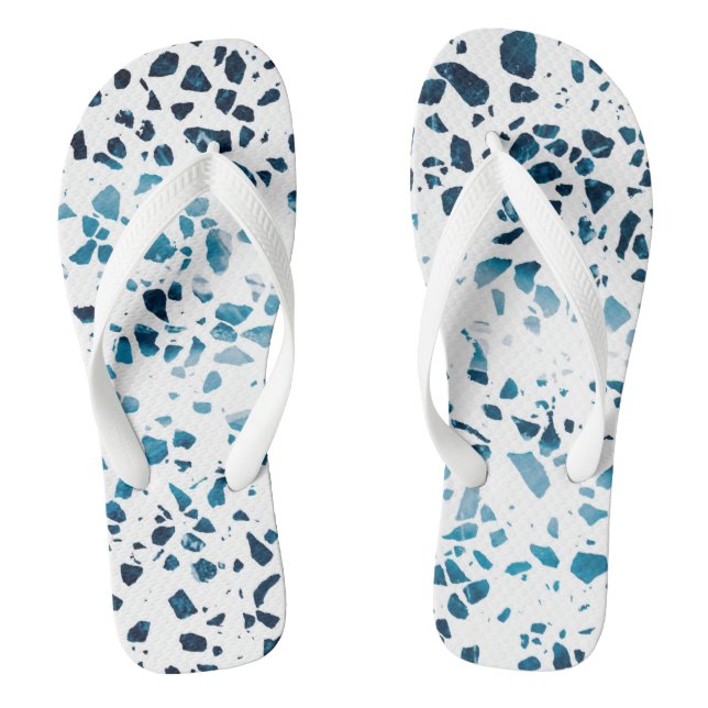 Abstract Terrazzo Mosaic Navy & Light Blue Pattern Jandals (Footbed)