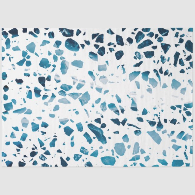 Abstract Terrazzo Mosaic Navy & Light Blue Pattern Tissue Paper (Front)