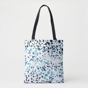 Abstract Terrazzo Mosaic Navy & Light Blue Pattern Tote Bag