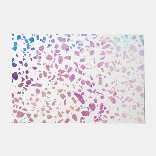 Abstract Terrazzo Mosaic Pink & Blue Pattern  Doormat (Front)