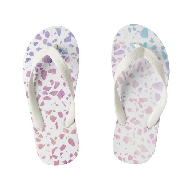 Abstract Terrazzo Mosaic Pink & Blue Pattern   Kid's Jandals (Footbed)