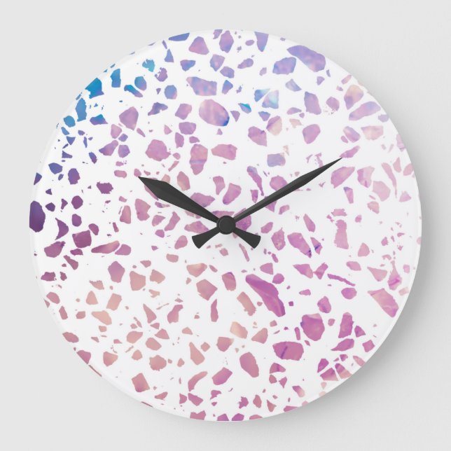 Abstract Terrazzo Mosaic Pink & Blue Pattern     Large Clock (Front)