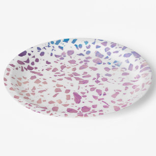 Abstract Terrazzo Mosaic Pink & Blue Pattern Paper Plate