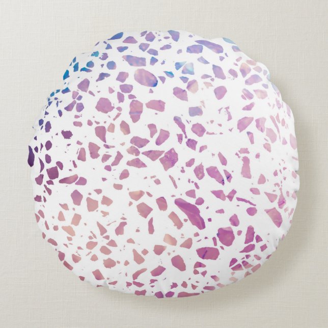 Abstract Terrazzo Mosaic Pink & Blue Pattern    Round Cushion (Front)