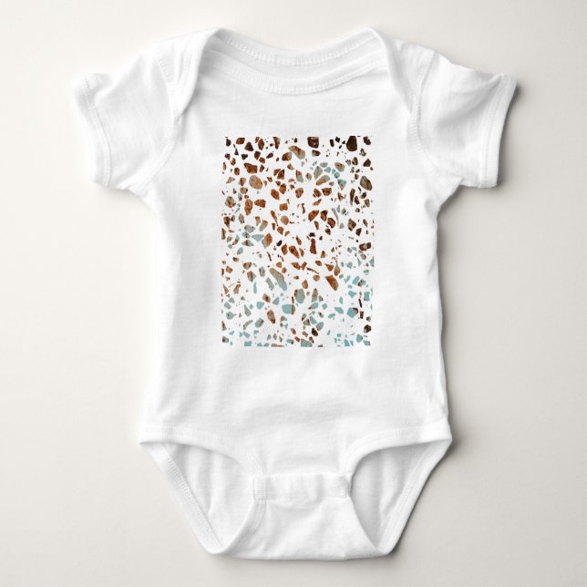 Abstract Terrazzo Mosaic Rust Brown & Blue Pattern Baby Bodysuit (Front)