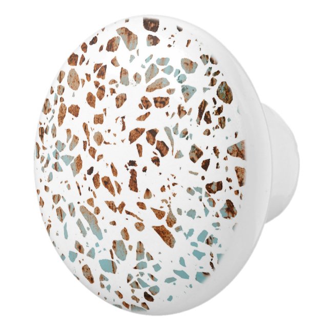 Abstract Terrazzo Mosaic Rust Brown & Blue Pattern Ceramic Knob (Right)
