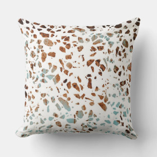Abstract Terrazzo Mosaic Rust Brown & Blue Pattern Cushion