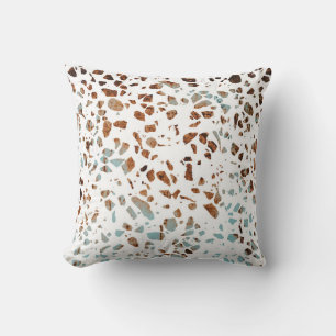 Abstract Terrazzo Mosaic Rust Brown & Blue Pattern Cushion