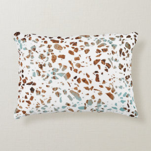 Abstract Terrazzo Mosaic Rust Brown & Blue Pattern Decorative Cushion
