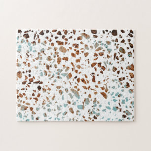 Abstract Terrazzo Mosaic Rust Brown & Blue Pattern Jigsaw Puzzle
