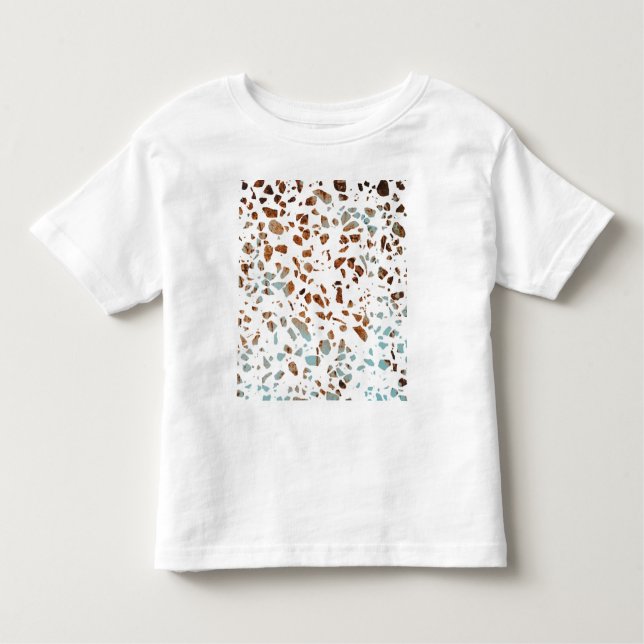 Abstract Terrazzo Mosaic Rust Brown & Blue Pattern Toddler T-Shirt (Front)