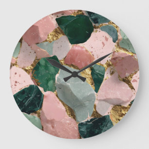 Abstract Terrazzo Pattern with Gold Accents Large Clock