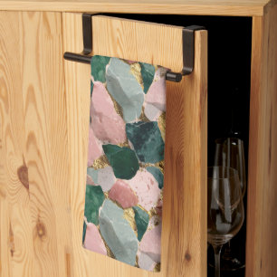 Abstract Terrazzo Pattern with Gold Accents Tea Towel