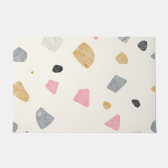 Abstract Terrazzo Pink Gray Gold Pattern Doormat (Front)