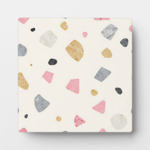Abstract Terrazzo Pink Gray Gold Pattern Plaque