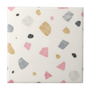 Abstract Terrazzo Pink Gray Gold Pattern Tile