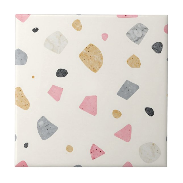 Abstract Terrazzo Pink Gray Gold Pattern Tile (Front)