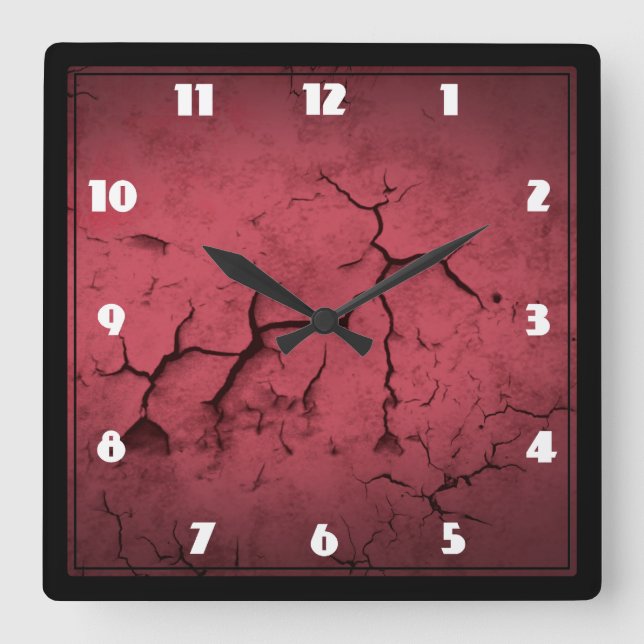 Abstract Texture Red Clay Cracked Wall Square Wall Clock (Front)