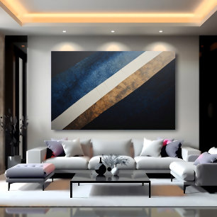 Abstract Textured Diagonal Blue Gold Canvas Print